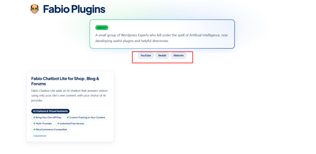 Developer public profile page