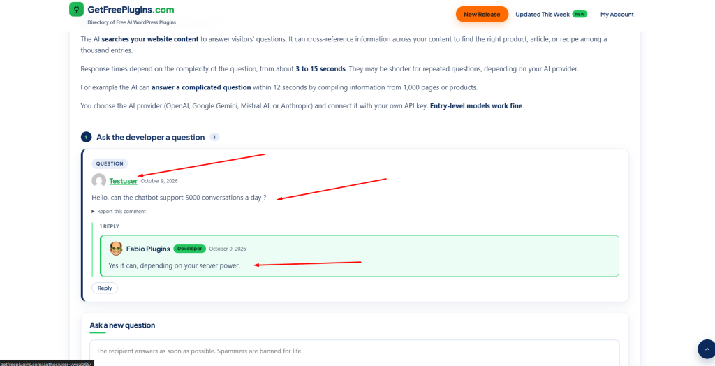 What a question looks like on a plugin page